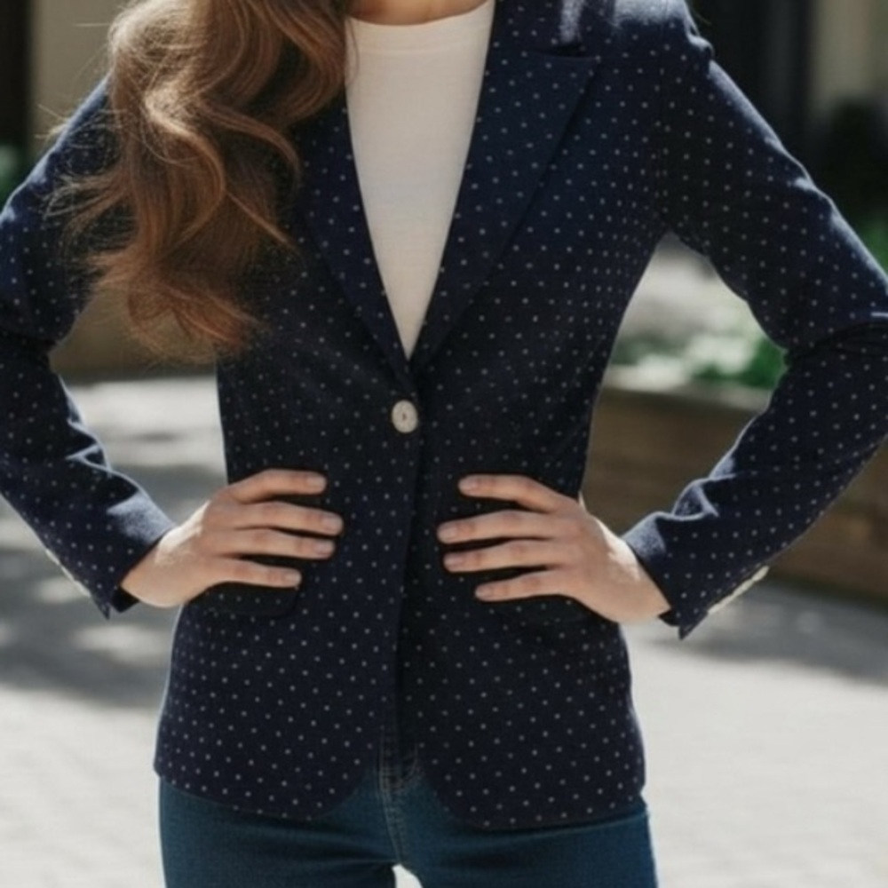Tommy Hilfiger Navy White Polka Dot Blazer Size 6